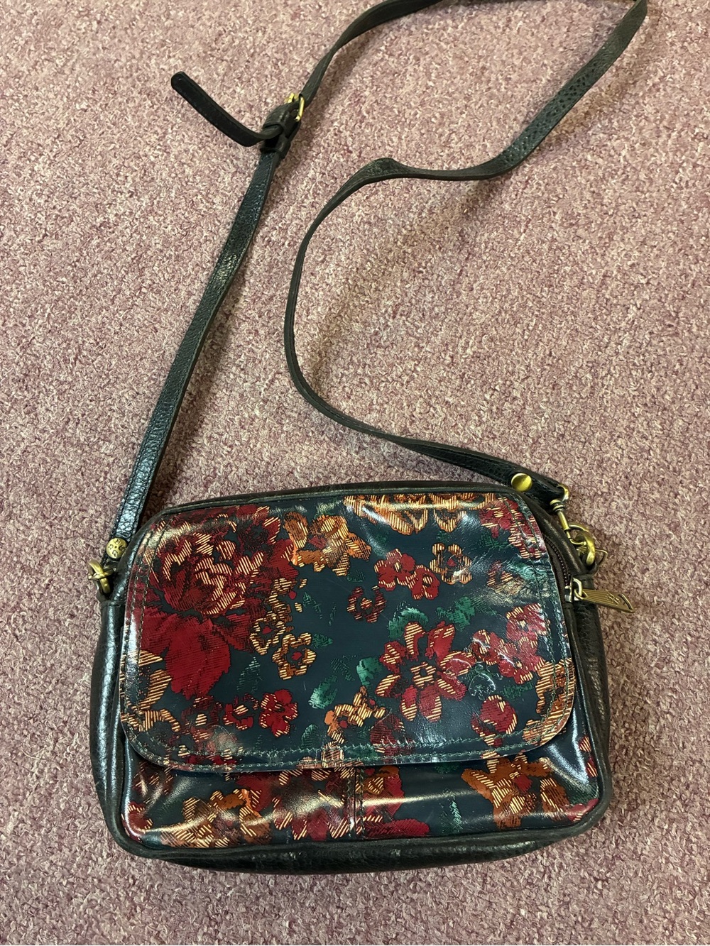 Patricia Nash Dark Green and Red Floral Crossbody Bag